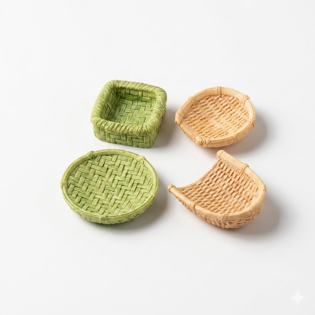 0090 米粒サイズ dollhouse miniature baskets Oorvy Miniature Clay Woven Basket Set, 4 Pieces, Handcrafted, for